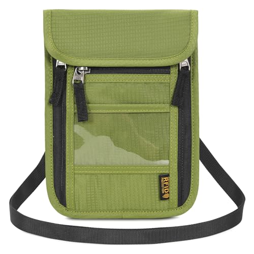 Neck Wallet Lightweight RFID Blocking Waterproof Travel Pouch Passport Wallets for Women Men - color: B-Green