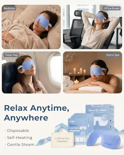 10 Packs Self Heating Steam Eye Mask: Warm Eye Compress for Dry Eyes, Stye Eye Treatment - Disposable Moist Heated Sleep Mask for Tired Eyes & Headache Relief - Ideal for Travel & Spa Gift(Unscented) - color: Blue -10 PCS