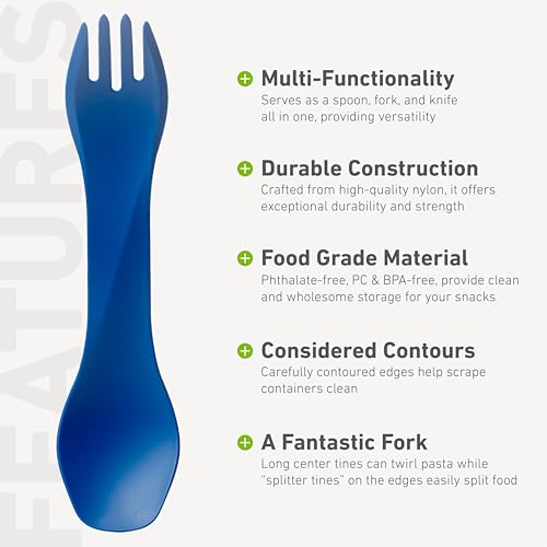 humangear GoBites Uno | Travel & Camping Utensils | Portable & Convertible Dining Ware | Multi-Functional Spork, Blue - color: Blue