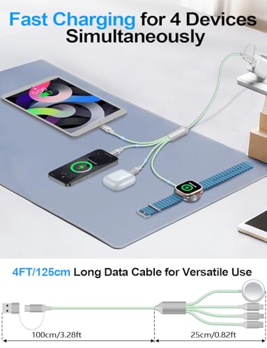 Travel Essentials,Multi Charging Cable for Apple Watch Charger/iPhone Charger/Samsung Charger,USB A & Type C Power Cable for iWatch Ultra/10-2/iPhone 17-11/Samsung S26,Serial Cables,Car[1.2M]-Green - color: 1-Green, size: 1.2M