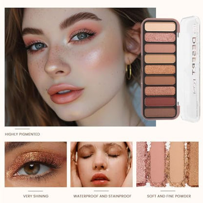 9 Color Neutral Nude Brown Eyeshadow Palette – Matte & Shimmer Warm Copper Bronze Eye Shadow, High Pigment Blendable Long Lasting Natural Daily Smokey Eye Makeup Palette for Brown Green Eyes - color: G04