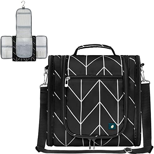 PAVILIA Extra Large Toiletry Bag Travel Bag for Women Men, Hanging Cosmetic Organizer, Water Resistant Makeup Bag for Accessories Toiletries, Travel Essentials Kit (Black Chevron) - color: Black Chevron, size: Extra Large (12x6x12.5)