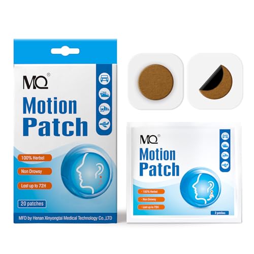 MQ Motion Sickness Patch,20 Count,Non Drowsy Sea Sickness Patches Behind Ear for Cruise Ship Travel, Waterproof Car Sick Patches Fast Acting & Long Last 72H - size: 20 Count (Pack of 1)