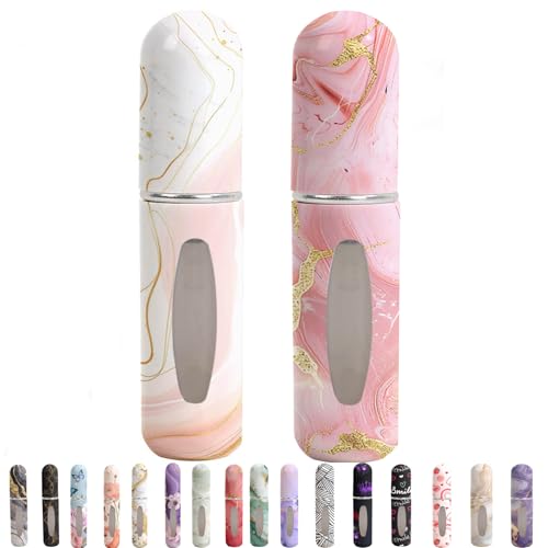 Perfume Travel Refillable Bottle– Portable Mini Sprayer,Empty Perfume Bottles with Unique Patterns,Refill Pump Case for Traveling and Outgoing,2 Pcs Pack of 5 ml(White and Pink) - color: White and Pink