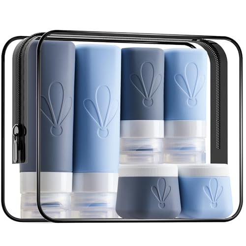INSFIT travel bottles for toiletries 6 Pack, Leak proof Travel Size Toiletries Containers with toiletry bag, Squeezable Silicone Bottles & Cream Jars, Travel Essentials BPA-Free set for Shampoo - color: 6Pack Grey