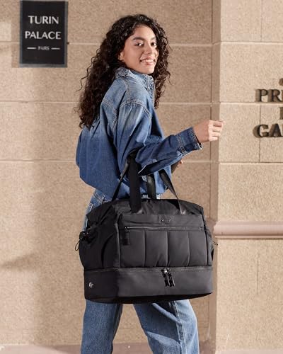 LOVEVOOK Travel Duffel Bag, Weekender Bags for Women, Large Overnight Bags with Shoe Compartment, 47L Carry on Gym Hospital Bag with Wet Pocket, 2 Pcs - color: Black, size: Extra Large-2 Pcs