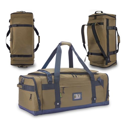 Large Duffle Bag for Travel - Men & Women, Foldable Gym Duffle Backpack, Heavy Duty Tactical Military Canvas Duffel Bags, Extra Big Carry On with Shoe Pockets, Waterproof (80L/103L) - color: Brown, size: L(103L)