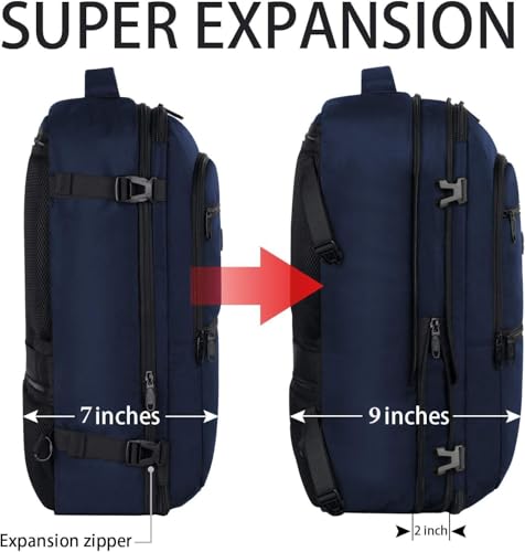 Vancropak Carry On Backpack, 45L Expandable Extra Large Travel Backpack, Flight Approved Water Resistant Luggage Suitcase Daypack, Lightweight Personal Business Weekender Bag for Men & Women, Blue - color: Blue, size: XX-Large