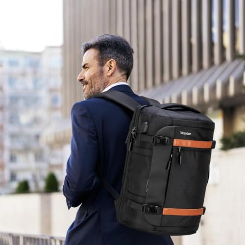 42L Travel Backpack with 4 Packing Cubes, TSA Friendly Flight Approved Carry-On Bag, Water-Resistant Weekender Business Backpack for Men Women, Fits 17.3" Laptop - color: Black