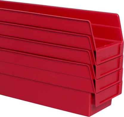 Akro-Mils 30128 Plastic Shelf Bins, Heavy Duty Storage Bins for Garage, Closet, and Drawer Organization, 18-Inch x 4-Inch x 4-Inch, Red, 12-Pack - color: Red