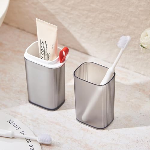 Topavatop Toothbrush Travel Case, 2 in 1 Toothbrush Holder and Rinse Cup, Large Capacity Toothbrush Cup with Cover, Portable Travel Toothbrush Holder for Traveling, Camping, Trip - 1Pcs - Grey&White - color: Gray White
