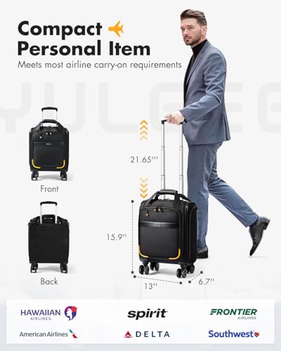 Underseat Carry On Luggage with Spinner Wheels,16 Inch Softside Suitcase with Detachable Wheels, Lightweight Travel Luggage Bag for Men Women, Black