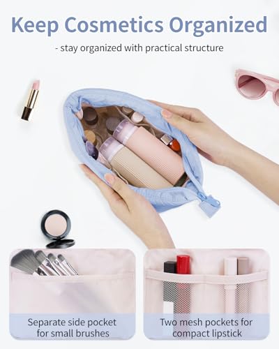 Narwey Travel Makeup Bag for Women Girl, Puffer Makeup Up Organizer Bag Cosmetic Bag, Puffy Cute Makeup Pouch Purse, Travel Toiletry Bag (Blue) - color: Blue