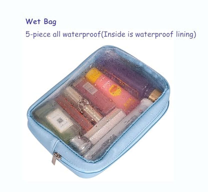 Remobia Hicol TSA Approved 5-Piece Diaper Bag Organizer Pouch Set Clear Waterproof TPU Kids Toiletry Storage Set Travel Packing Clutch Cube Bags for Baby Nursing (Blue) - color: Blue Leather