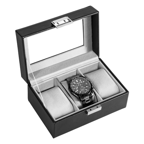 ProCase Watch Box, 3 Slot Mens Watch Case, Watch Storage Holder Organizer, Watch Display Case with Glass Lid, Anniversary Birthday Valentine Gifts for Men Women -3 Slot, Black - color: Black, size: 3-Slot