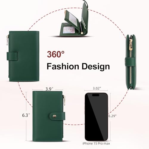 yiijay Womens Wallet RFID Blocking Leather Trifold Clutch Wallet Credit Card Holder Ladies Travel Wallet Purse with Pen Holder - color: 1Dark Green