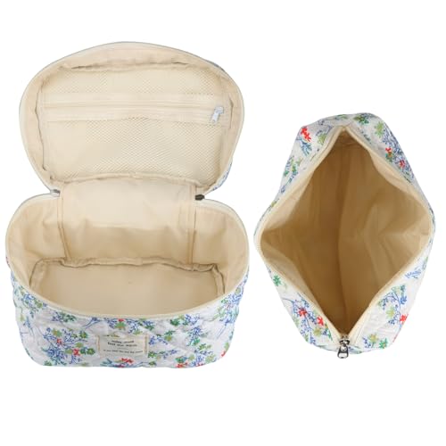 NATINSA Cute Makeup Bag for Women(2 Pcs), Travel Cosmetic Bags, Quilted Coquette Aesthetic Floral Toiletry Organizer Bag (48 - Red Green/4PCS) - color: 48 - Red Green/4PCS