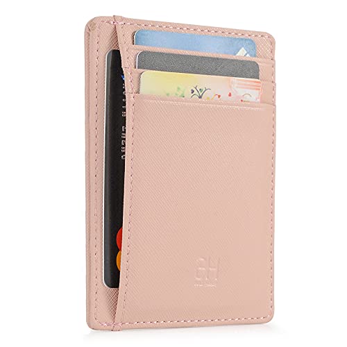GH GOLD HORSE Slim RFID Blocking Card Holder Minimalist Leather Front Pocket Wallet for Women | Slim - color: Cross-Pink