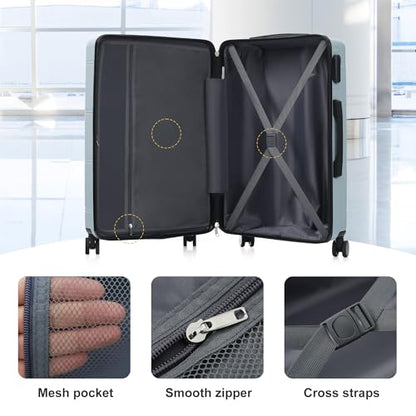 Merax Luggage Set 6 Piece,Lightweight Hardshell Suitcase with Double Spinner Wheels Handle Password Lock,14 IN Cosmetic Case 20/24/28 IN Luggages with Duffel Bag and Toiletry Bag,Light Blue - color: Light Blue, style: 14+20+24+28+bags