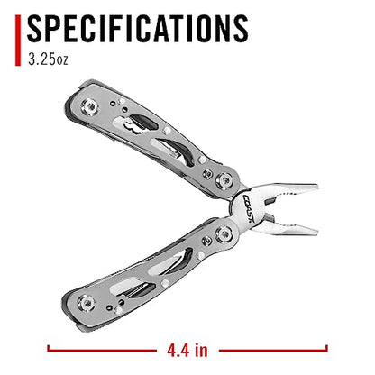 COAST CT211 11-in-1 Stainless Steel Multi-Tool, Multi-Plier, Wire Cutter, Serrated knife, Mini Knife, 3 Screwdrivers, File, Nail Cleaner, Leather Punch and Bottle Opener - EDC