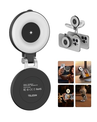 TELESIN C03 Magnetic Phone Beauty Selfie Light Compatible with iPhone Magsafe, CRI97 360° LED Selfie Ring Fill Light with Mirror for Selfies/Photography/TikTok/Zoom Calls/Video Conference(Black) - color: Black