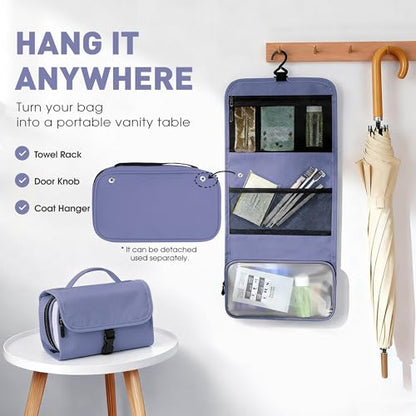 Toncoke Travel Toiletry Bag Set, Hanging Toiletry Bag Premium Faux Leather, Toiletry Bag for Women & Men, Travel Essentials Makeup Bag Water-resistant (Faux Leather Purple) - color: Faux Leather Purple
