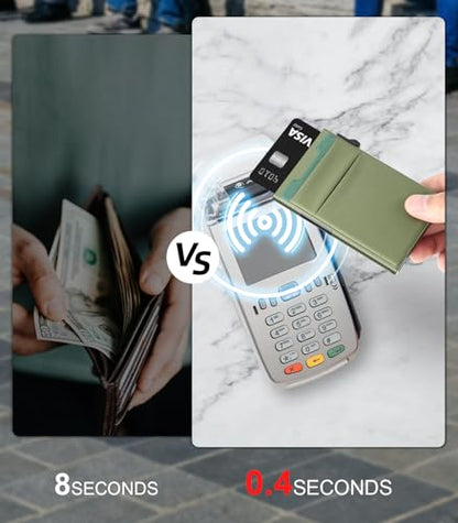 TOYFID Slim Wallet for Men - Pop Up Card Holder Wallet,Minimalist Business Wallet,Credit Card Wallet with Money Pocket,Metal Card Case Wallet,RFID Blocking,Can Hold 6 Credit Cards - color: green B