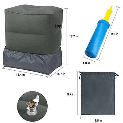 Travel Foot Rest Pillow, Portable Inflatable with Double Hand Pump Adjustable Three Layers Height Pillow for Foot Rest on Airplanes,Cars,Buses,Trains,Office Kids to Sleep on Long Flights (Dark Gray) - color: Dark Gray