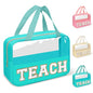 Teacher Appreciation Gifts Chenille Letter Clear Makeup Bag TEACH Pouch, Preppy Waterpoof Makeup Cosmetic Bag with Zipper Graduation Retirement Birthday Teacher Essentials Gifts for Women(TEACH-Green) - color: TEACH-Green