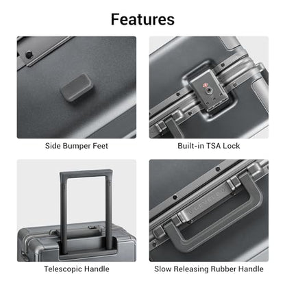 LEVEL8 Zipperless Carry On Luggage Airline Approved with Aluminum Frame, Hard Shell Suitcase with Spinner Wheels, Metal Checked Luggage, 20 Inch, Grey - color: Grey, size: Carry-On 20 Inch (With 6PC Organizers)