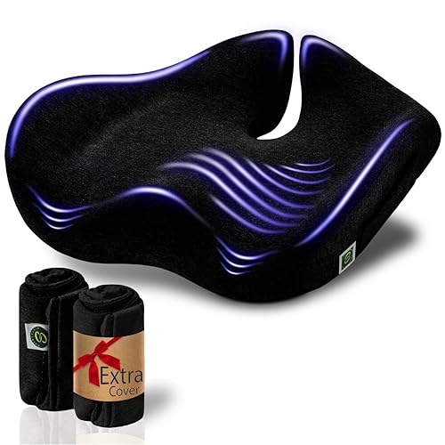 SitCushion Extra Large Seat Cushions for Office Chairs – Gaming Chair Seat Cushion and Sciatica Pain Relief Pillow for Back Pain. Orthopedic Coccyx Cushion for Tailbone Pain Relief (Original Black) - color: Black & Pure Black