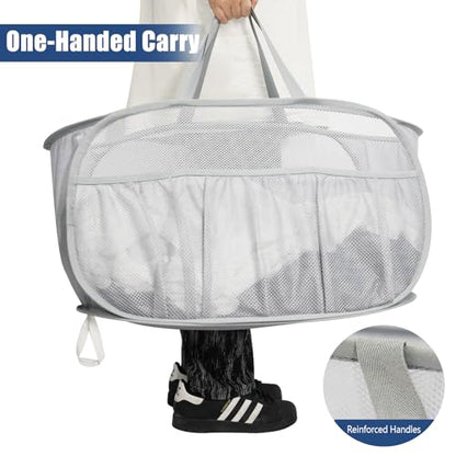Collapsible Laundry Baskets, Upgrade Pop Up Laundry Hamper with Convenient Bags, Foldable Laundry Basket Mesh Light Weight, Easy to Carry Clothes Hampers for Laundry, Dorm, Toys, Travel Grey - color: Grey