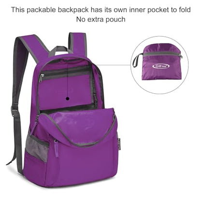 G4Free 20L Lightweight Packable Backpack Travel Hiking Daypack Foldable Backpack for Men Women - color: A-purple