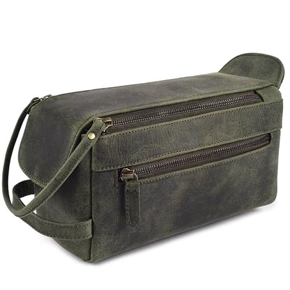 LEATHER VILLAGE Genuine Leather Travel Toiletry Bag - Water-Resistant Dopp Kit for Toiletries, Large Shaving Bag & Bathroom Organizer - Gift for Men & Women - Olive - color: Olive