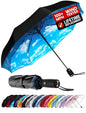 Repel Windproof Travel Umbrella - Compact & Withstands Winds up to 100MPH , Strongest Premium Auto Folding Umbrella for Rain and Sun - Durable, Light & Portable for Women & Men , Fits Backpack & Cars - color: Blue Sky - Travel Umbrella (1 Pack)