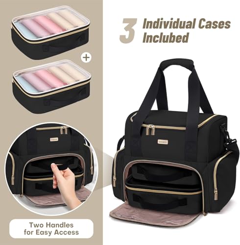 BAFAMYE Large Makeup Travel Cosmetic Bag with 2 Removable Case, Double Layer Big Travel Make Up Organizer Case, Toiletry Bag for Women, Train Cases Bags - color: Black