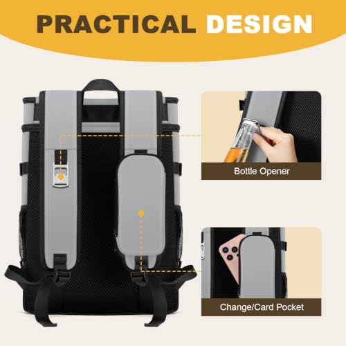 MIYCOO Cooler Backpack - 40 Cans Insulated Backpack Cooler for Men & Women, Portable 2 Leak Proof Compartments Coolers Bag for Beach Travel Picnic Lunch Hiking BBQ Camping - color: Gray