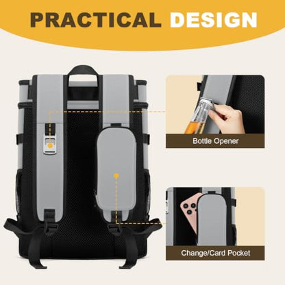 MIYCOO Cooler Backpack - 40 Cans Insulated Backpack Cooler for Men & Women, Portable 2 Leak Proof Compartments Coolers Bag for Beach Travel Picnic Lunch Hiking BBQ Camping - color: Gray