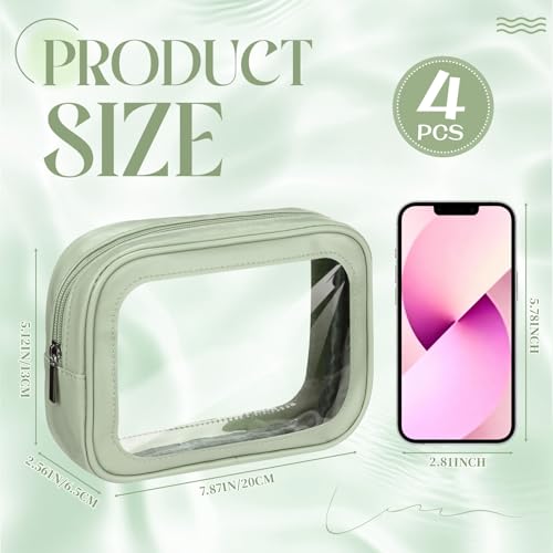 Abbylike 4 Pcs Green Clear Makeup Bag PU Leather Tsa Approved Toiletry Bag with Zipper Transparent Waterproof Portable Cosmetic Bags Travel Car Clear Organizer Bags for Women Girls Mother's Day - color: Green