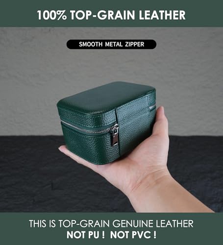 2 Watch Travel box Real Top-grain Leather Two Watch Roll Case for Man and Women Watch Packing Box Storage Organizer with Suede to Protection Zipper Fit All Watches Up to 60mm (2W-Z-GR) - color: 2W-Z-GRR
