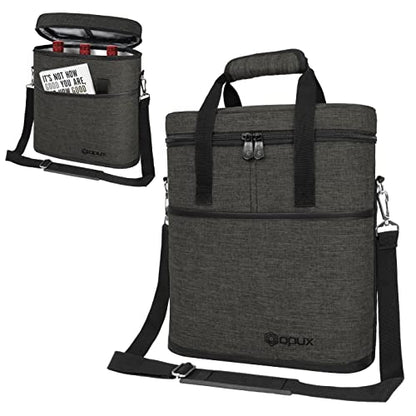 opux 3 Bottle Wine Carrier Tote, Insulated Leakproof Wine Cooler Bag, Wine Travel Bag for Picnic BYOB Beach, Portable Wine Bottle Carrying Case, Gift for Wine Lover Women Men Christmas, Charcoal Grey - color: Charcoal Gray