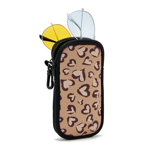 WOZEAH Double Eyeglass Case with 2 Compartments, Travel Eyewear Organizer for Two Pairs of Glasses - color: Leopard