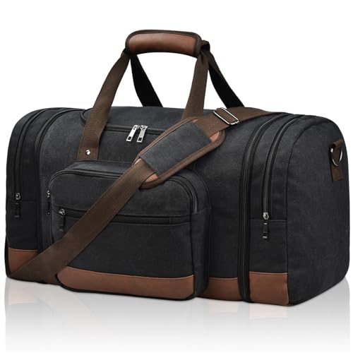 Litvyak Duffle Bag for Travel, 50L Canvas Travel Duffel Bags Overnight Weekend Gym Carry On Luggage Bag for Men & Women(Black) - color: Black, size: 50L