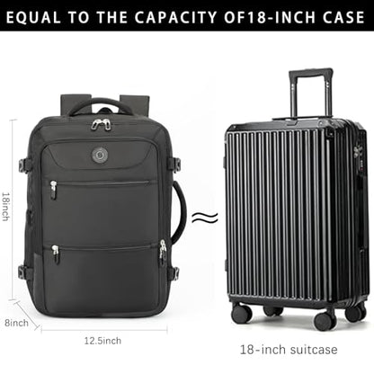 SHRRADOO Travel Backpack for Women & Men,Airline Approved Carry On Luggage,TSA Overnight Bags,40L Personal Item Travel Bag fits 17" Laptop,Carry on Bag with Storage Bag Cosmetic Bag Set 3pcs (Black) - color: Black