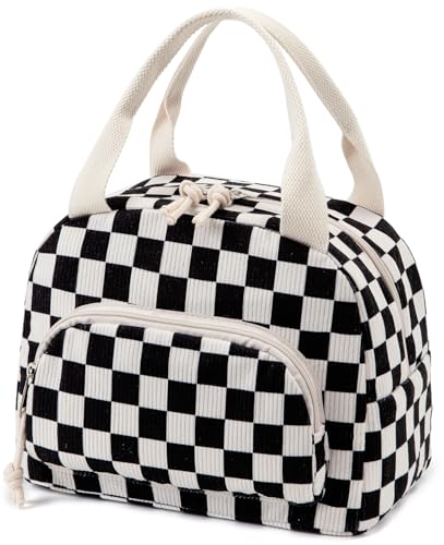 Lunch Bag Women Lunch Box for Women Adult Cute Insulated Lunch Bag Small Cooler Lunch Tote Bags for Work Picnic Travel (Black-White Plaid) - color: Black-White Plaid