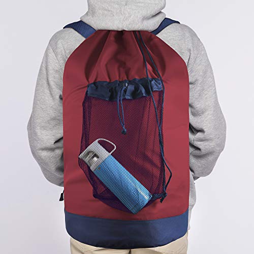 Dalykate Backpack Laundry Bag, Laundry Backpack with Shoulder Straps and Mesh Pocket Durable Nylon Clothes Hamper Bag with Drawstring Closure Red - color: Red