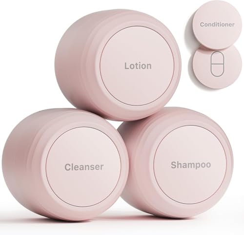 New Travel Toiletry Containers [Ultra Leakproof] TSA-Approved, PLA Hard Shell Jars with 5 Magnetic Labels, Wide Mouth Bottles for Lotion, Cleanser, Shampoo, Conditioner, Pink, 3 Pack, 1OZ - color: Pink, size: 1 oz / 30 ml