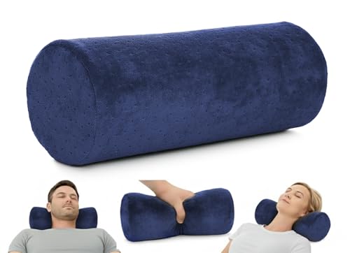 AllSett Health Round Cervical Roll Cylinder Bolster Pillow with Removable Washable Cover, Ergonomically Designed for Head, Neck, Back, and Legs || Ideal for Spine and Neck Support, Navy - style: 13x5 Inch, Soft, Blue