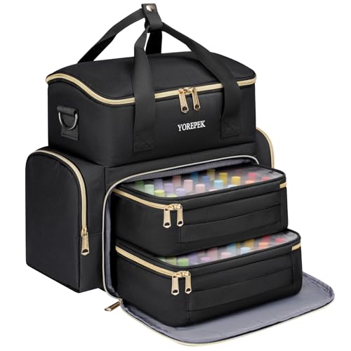 YOREPEK Nail Polish Organizer Bag Holds 48 Bottles (15ml/0.5 fl.oz) UV lamp | Nail Tech Organizers and Storage 2 Removable Nail Pouches Fits Nail Supplies, maleta para manicurista profesional - color: Black-48bottles
