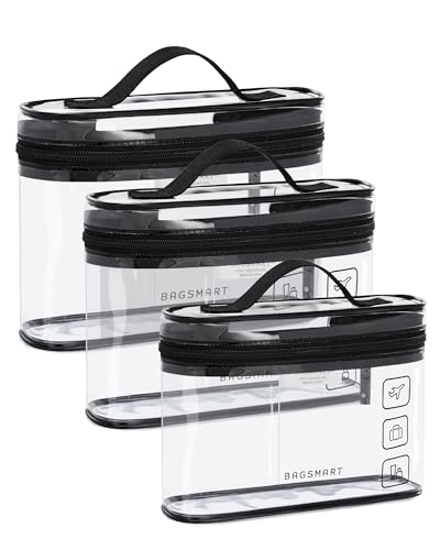BAGSMART TSA Approved Toiletry Bag, 3 Pack Clear Makeup Cosmetic Bag Organizer, Quart Size Travel Bag for Toiletries, Carry-on Travel Accessories Essentials, Black-3pcs - color: Black, style: 3 Pack